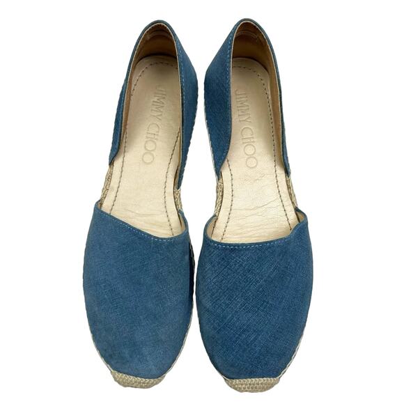 JIMMY CHOO Dreya Denim Leather D'Orsay Espadrille Flats EU 40 US 10 Blue Shoes - Picture 8 of 11